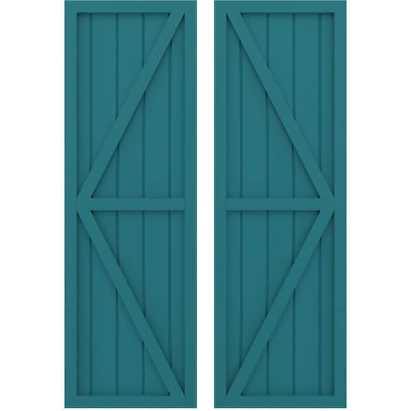 Ekena Millwork Americraft 5-Board Wood 2 Equal Panel Frmd Board-n-Batten Shutters w/Dbl Z-Bar, ARW102BF518X77ANH, PR ARW102BF518X77ANH - main